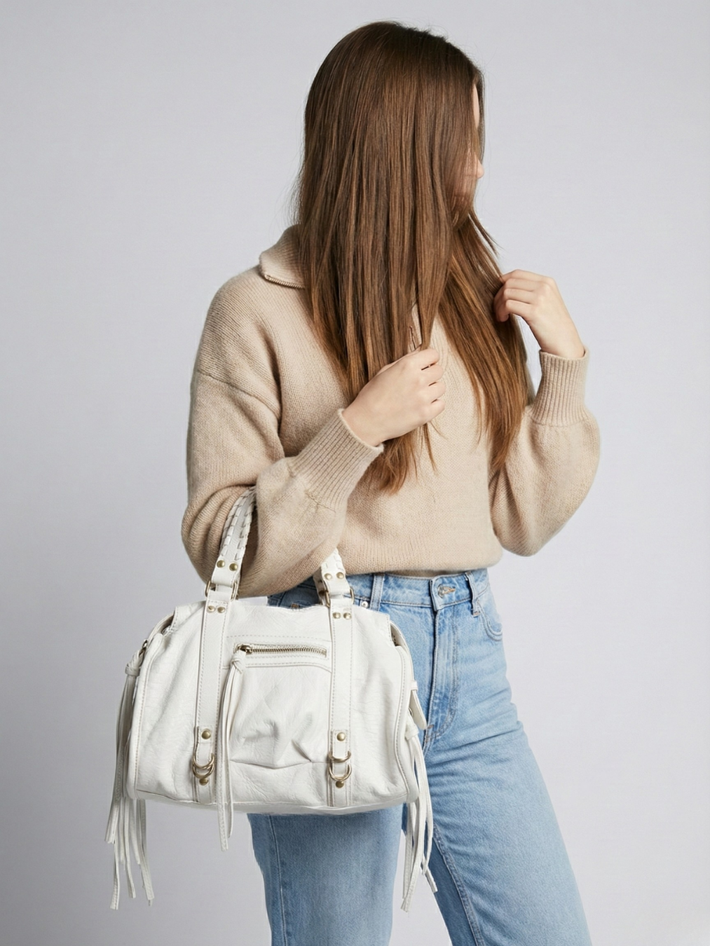 White Vegan   Leather Handbag for School | Cortona