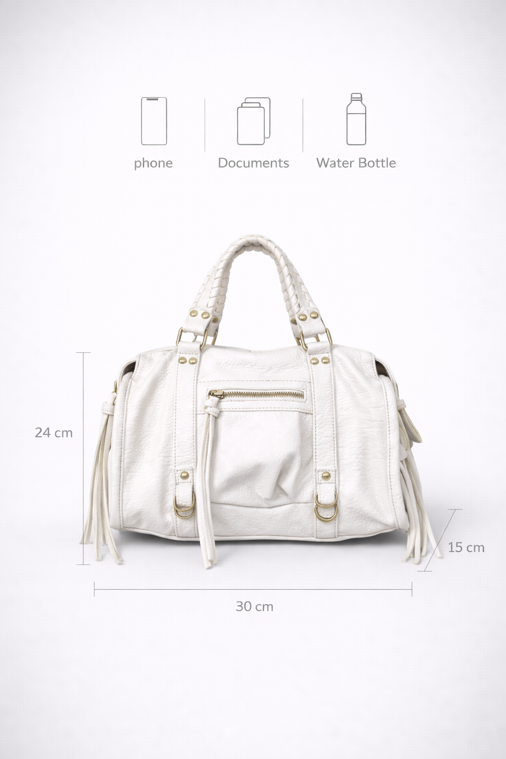 White Vegan   Leather Handbag for School | Cortona