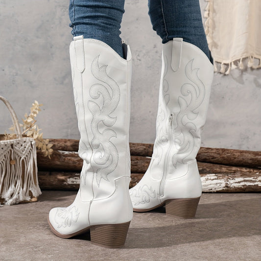 Women's Knee-High Block Heel Cowboy Boots