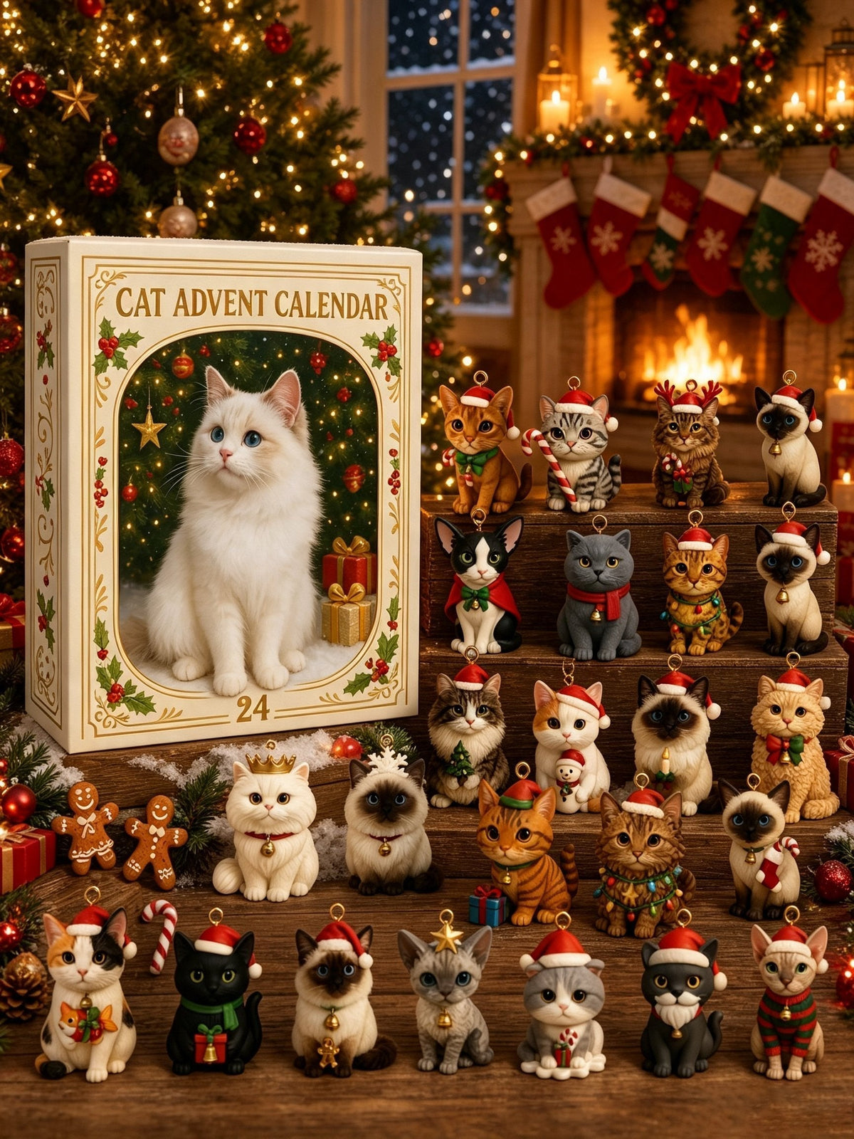 Cat Advent Calendar with 24 Charm Ornaments