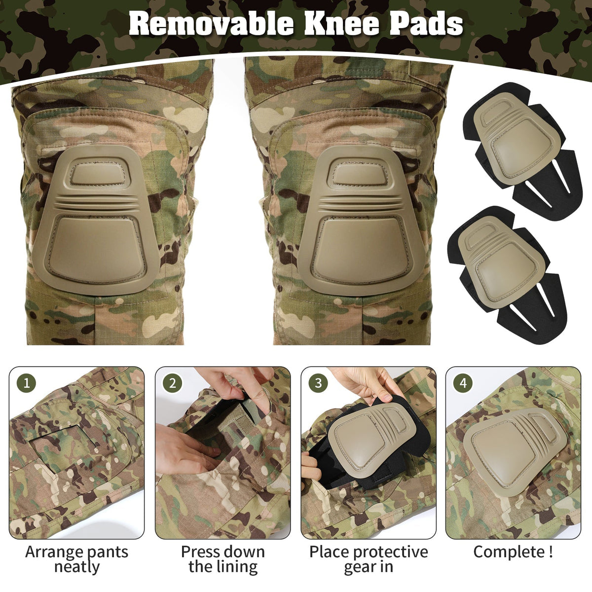 Rip-Stop Camo Combat Trousers with Knee Pads