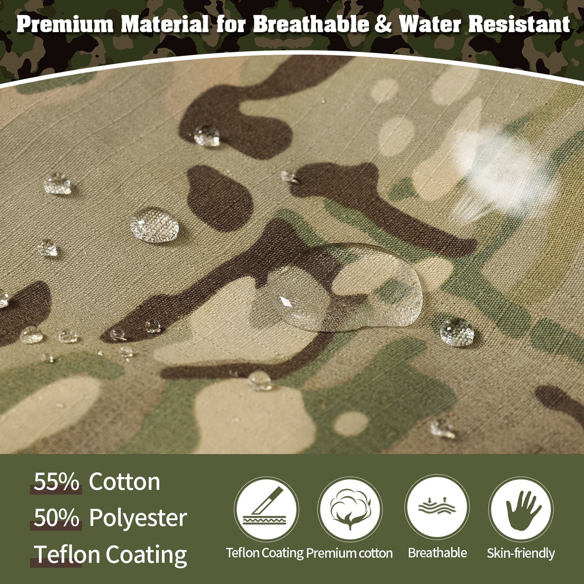 Rip-Stop Camo Combat Trousers with Knee Pads