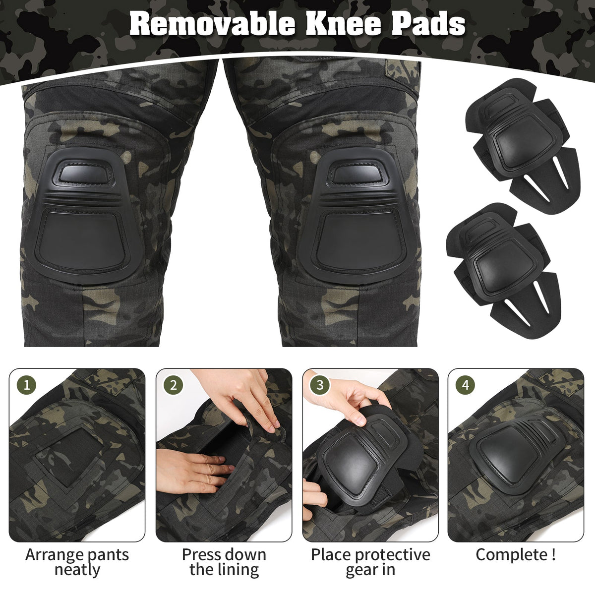 Rip-Stop Camo Combat Trousers with Knee Pads