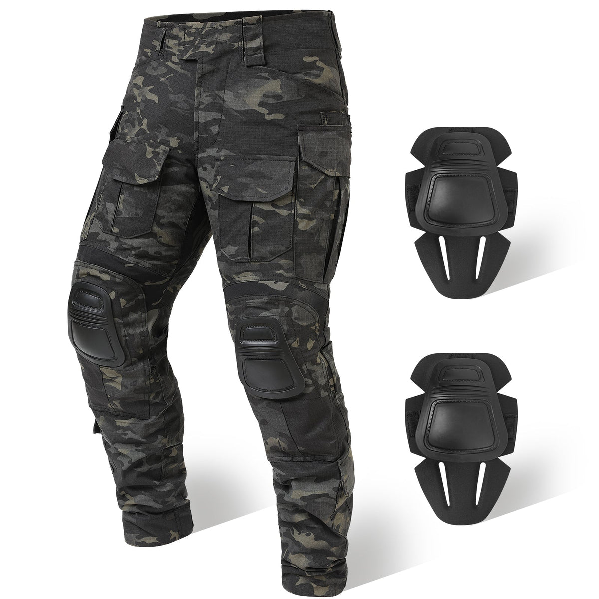 Rip-Stop Camo Combat Trousers with Knee Pads