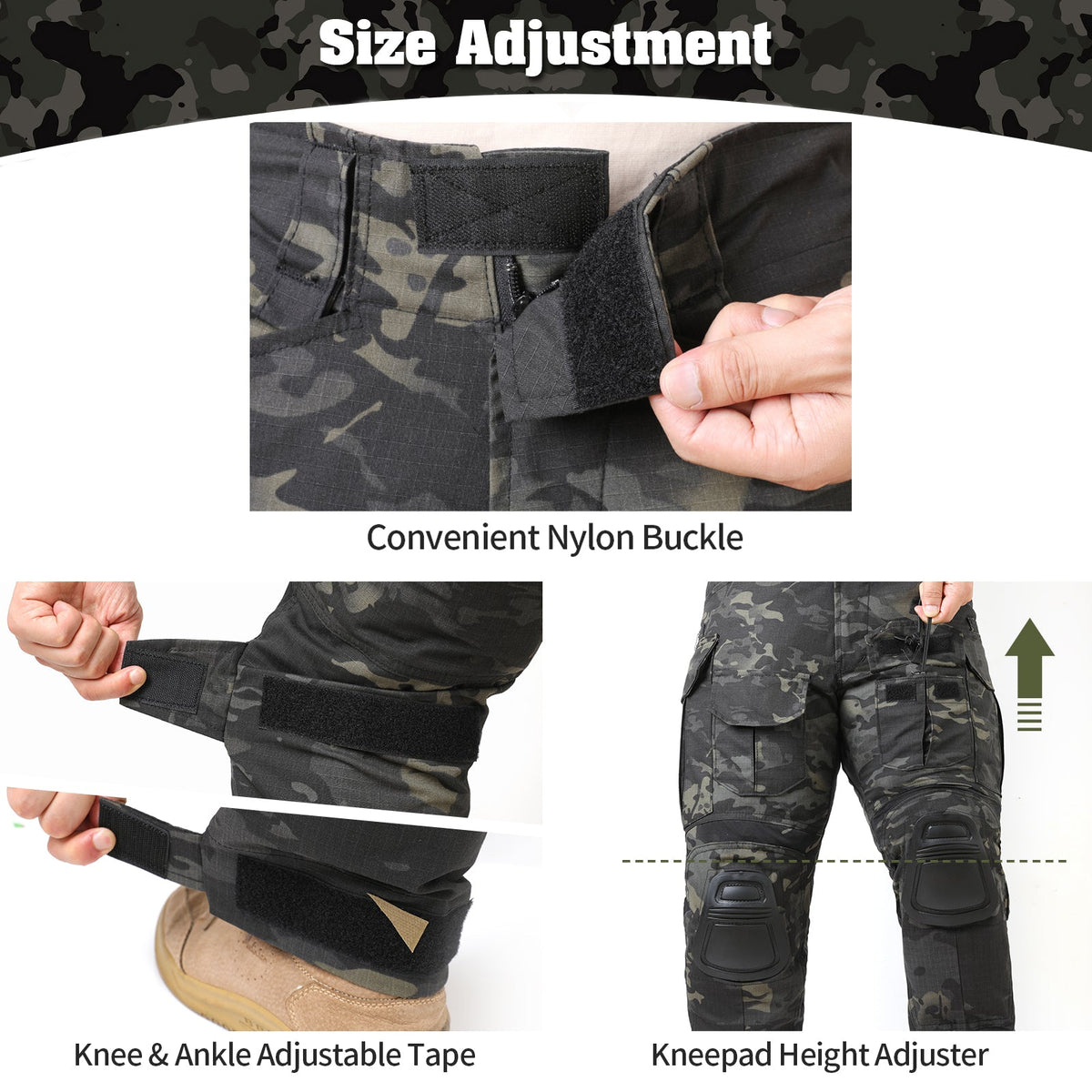 Rip-Stop Camo Combat Trousers with Knee Pads