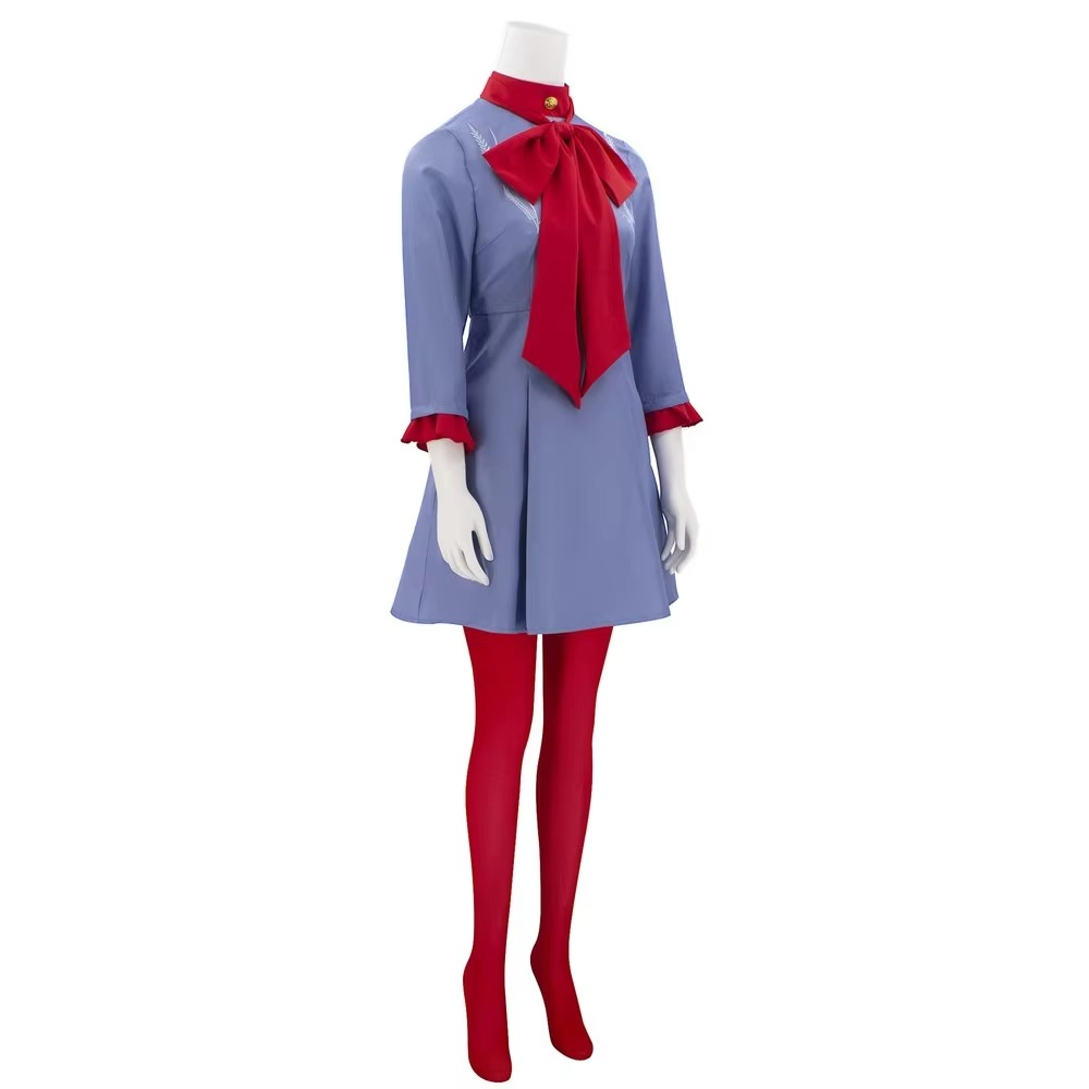 Halloween Cosplay Costume Outfit Anime Dress with Red Bow and Tights for Party Events