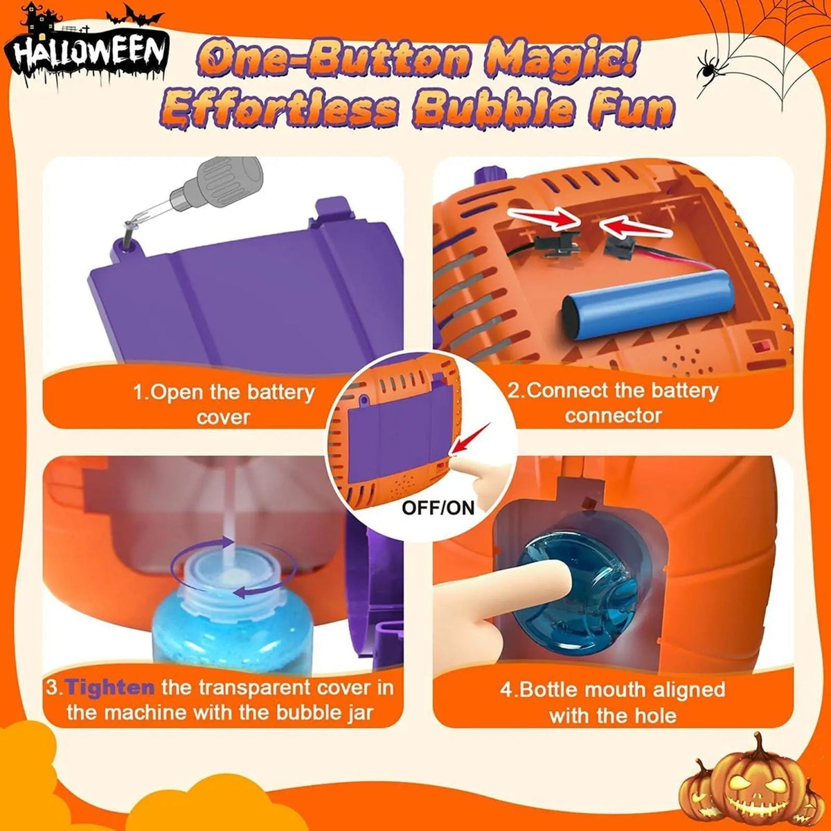 Halloween Pumpkin Bubble Machine with LED Lights and Automatic Blower for Party Outdoor Decoration