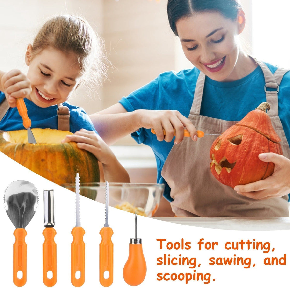 Kids' Halloween Pumpkin Carving Kit and Tools with Stainless Steel Saws and Sculpting for Supplies
