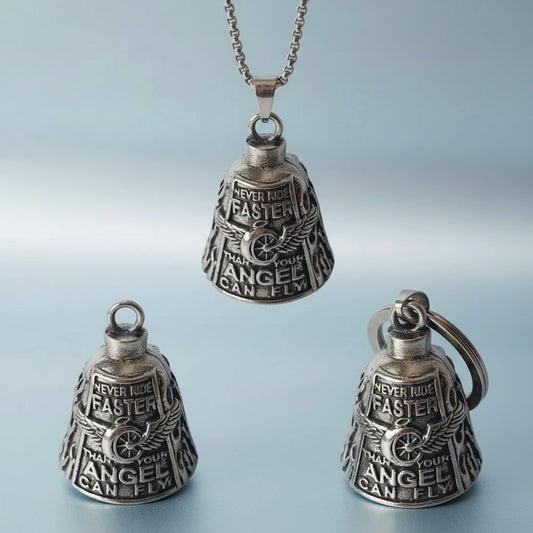 Halloween Motorcycle Guardian Bell Charm with Angel Keychain and Split Ring for Biker Party