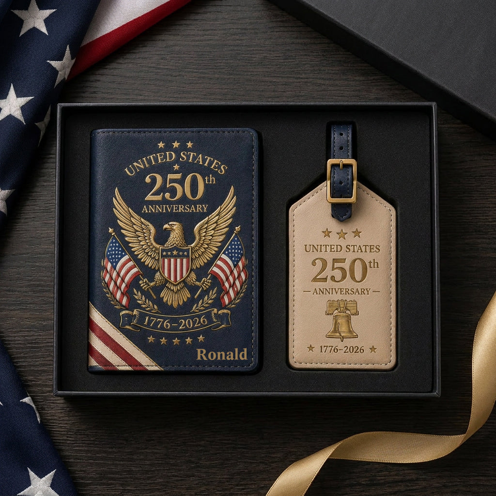 USA 250th Anniversary Passport Cover & Luggage Tag Gift Set
