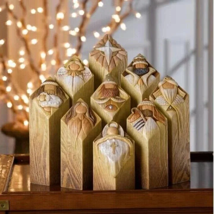 9pcs Heaven Nativity Tree Pillar Statues