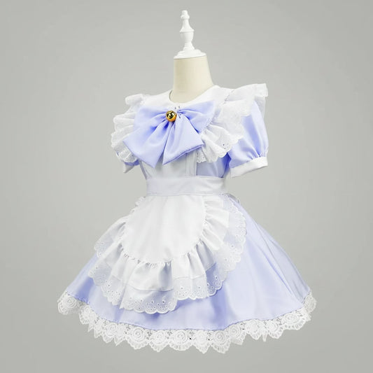 Women's Halloween French Maid Costume Dress with Apron and Puff Sleeves for Plus Size Party